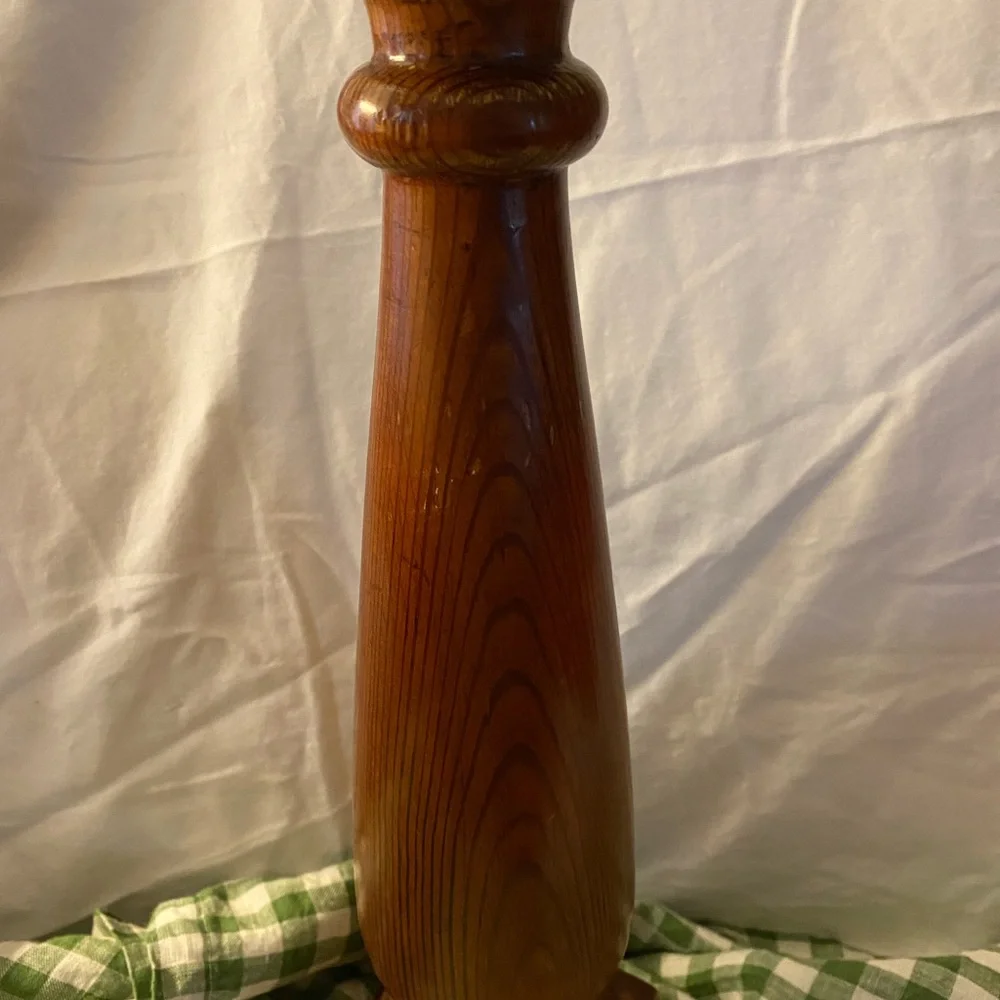 Vintage Turned Wood Candlestick Holder 14.75” Tall Farmhouse Mantle Cottagecore